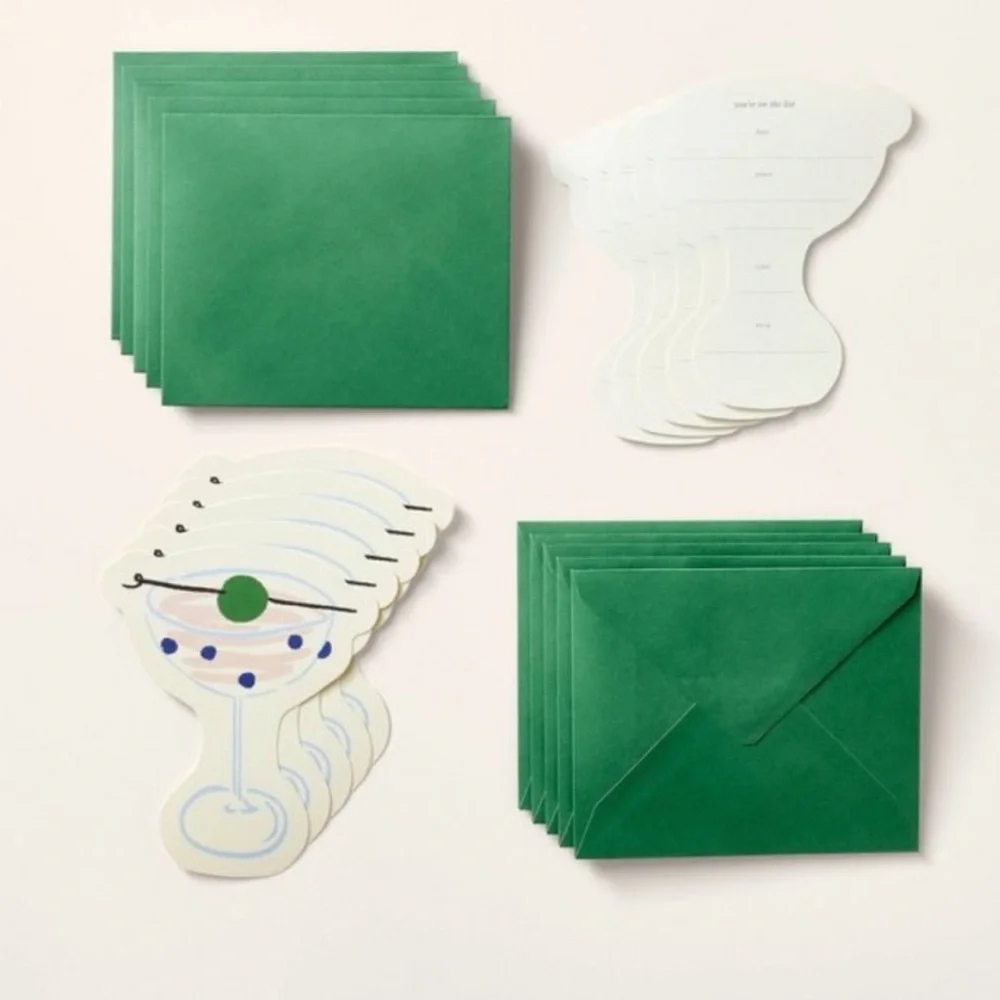 KATE SPADE NWT 10ct martini glass party invitations -green